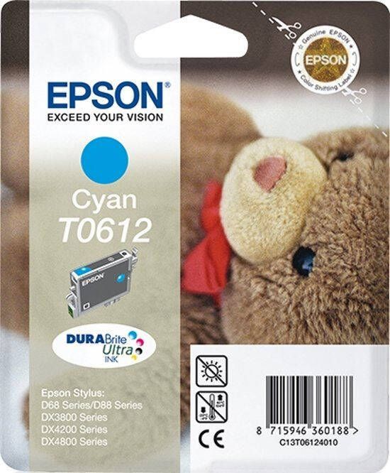 Epson inktcartridge T0612, 250 pagina&apos, s, OEM C13T06124010, cyaan