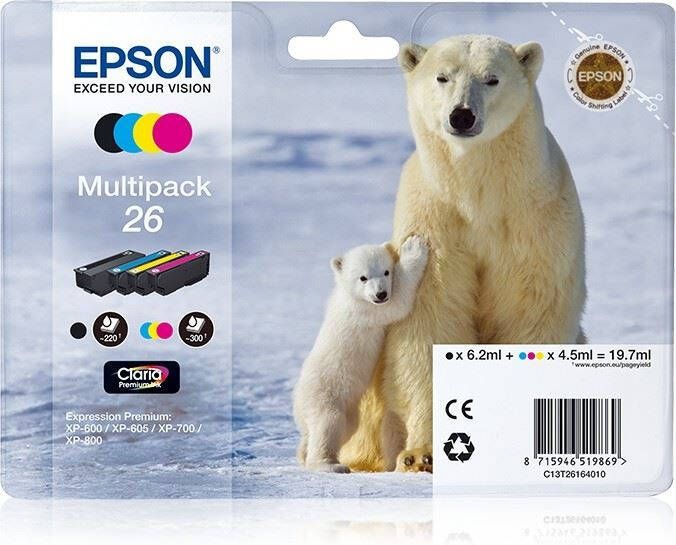 Epson inktcartridge T2616, 220 230 pagina&apos, s, OEM C13T26164010, 4 kleuren