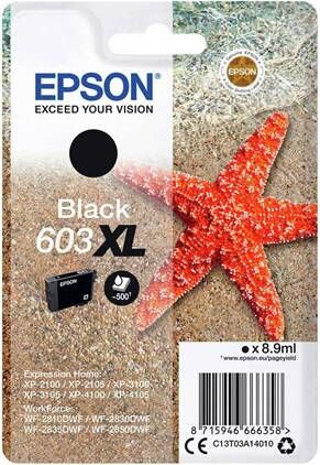Epson inktcartridge 603XL, 500 pagina&apos, s, OEM C13T03A14020, zwart