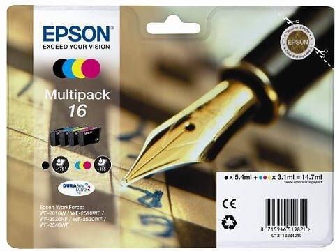 Epson T1626 Multipack Inktcartridge WorkForce 2500, 2600 Series Zwart / Cyan / Geel / Magenta