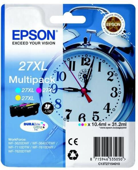 Epson inktcartridge 27XL, 1.100 pagina&apos, s, OEM C13T27154012, 3 kleuren